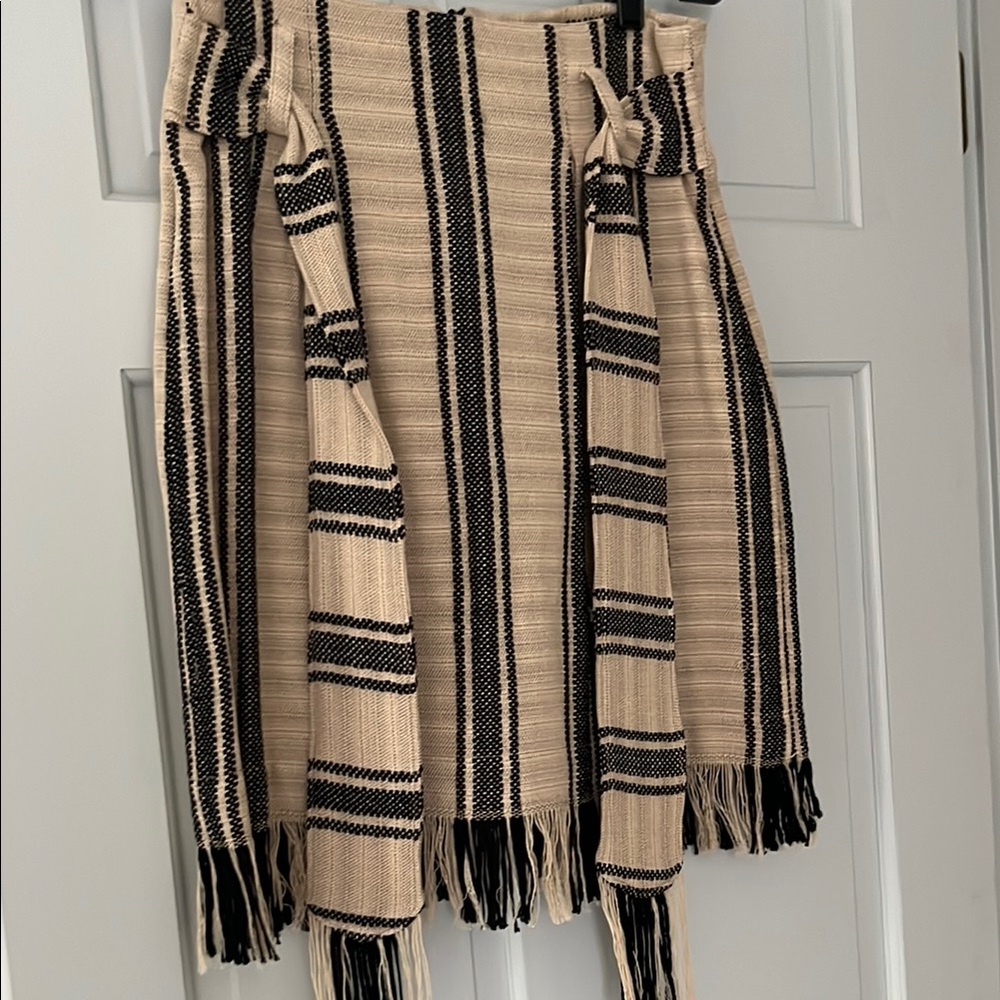 Striped Fringe Skirt in Black and Tan